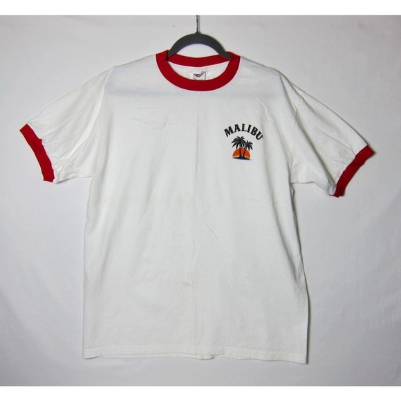 Vintage Malibu Rum Original Ringer T-Shirt Single Stitch Size L Graphic Print - Picture 1 of 6